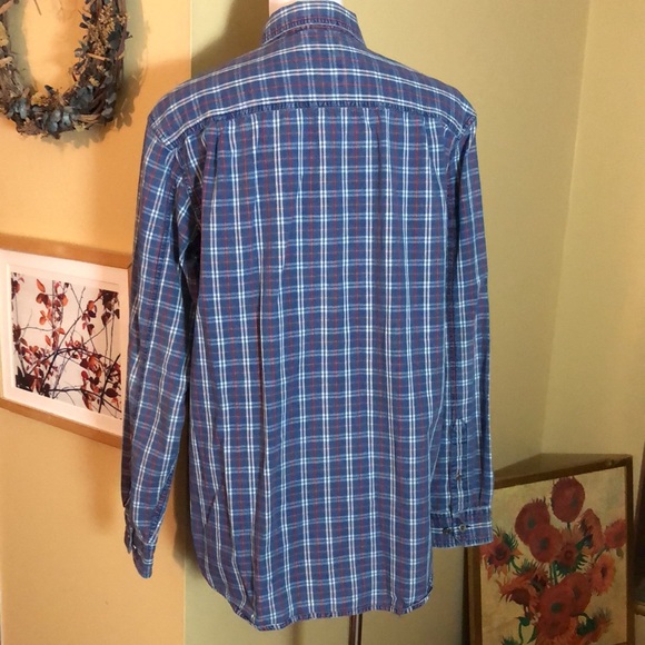 LL BEAN size Medium TALL Plaid 100% Cotton Silver metal logo Buttondown $78 NEW - Picture 6 of 16